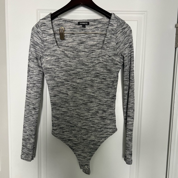 Express Gray Fitted Long Sleeve Bodysuit - Picture 1 of 2